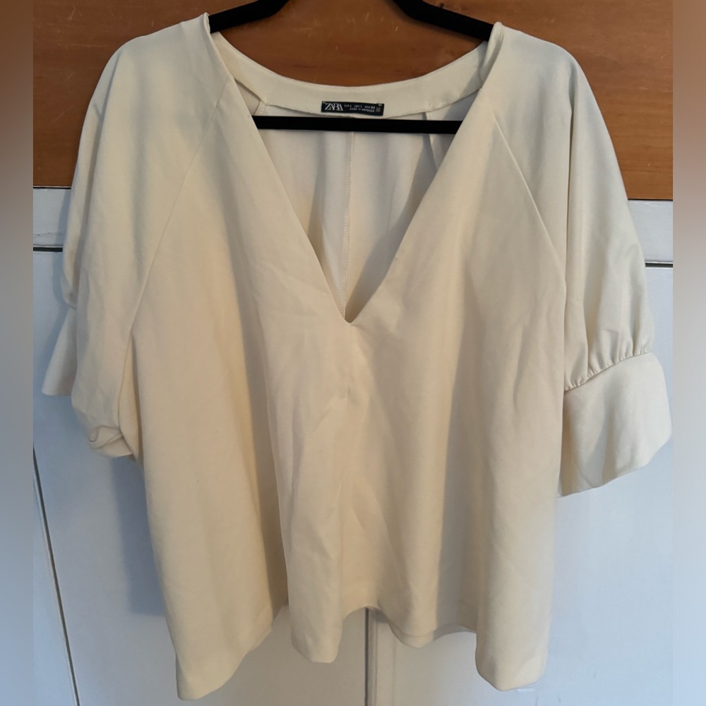 Zara Off-White V-Neck Blouse